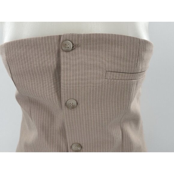 ZARA Dress Strapless Tan White Pinstripe Vest Look Pleated Skirt Small - Picture 3 of 9